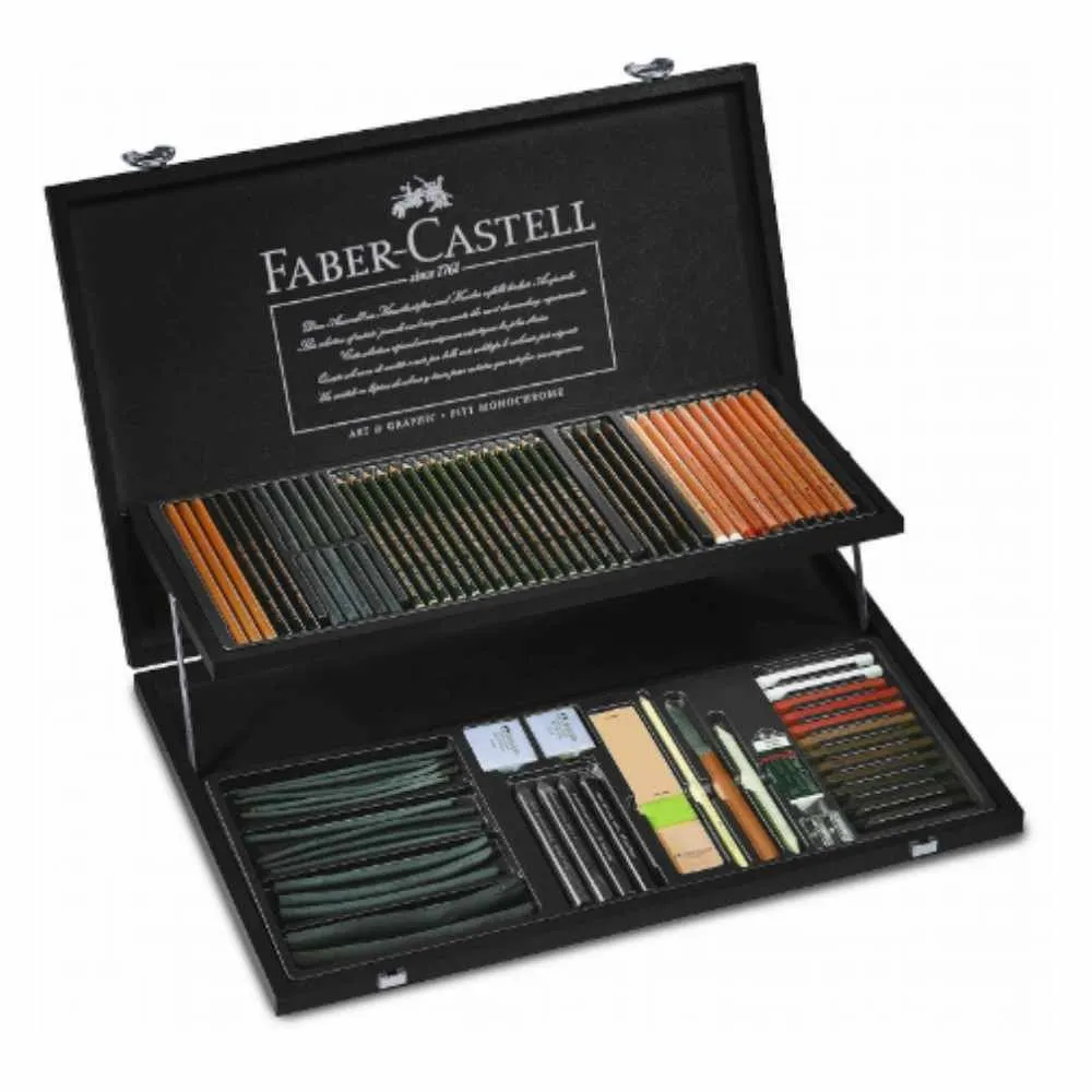 Pitt Monochrome wooden case, 85 pieces - أدوات - فابر كاستل