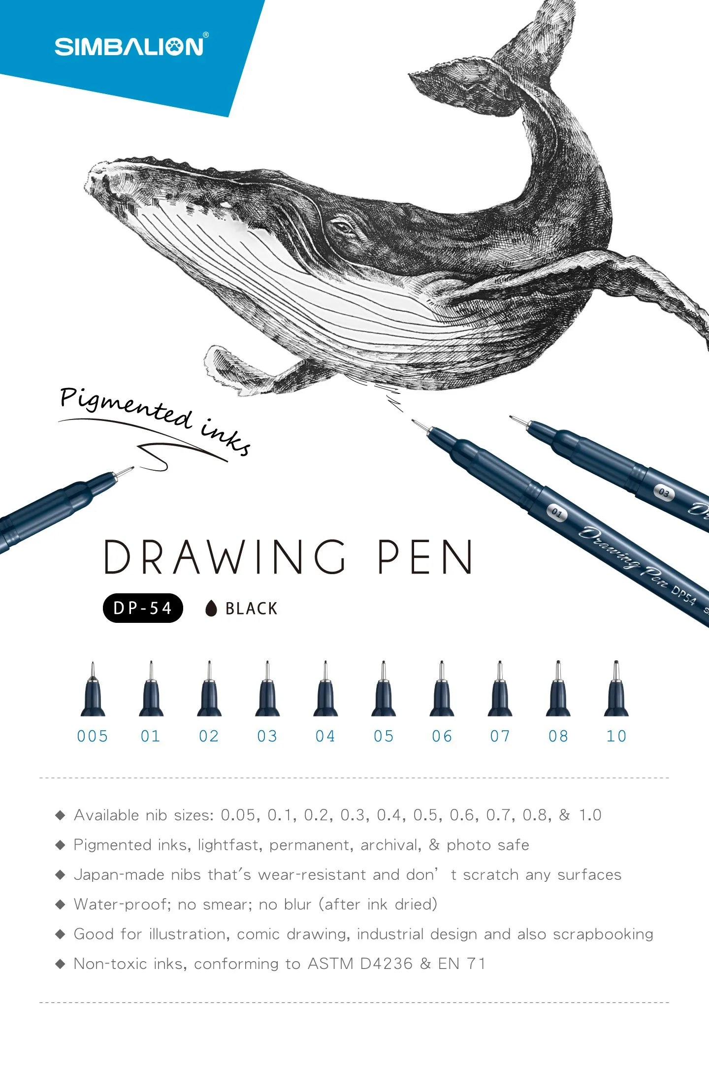 Simbalion Drawing Pen Black - أقلام